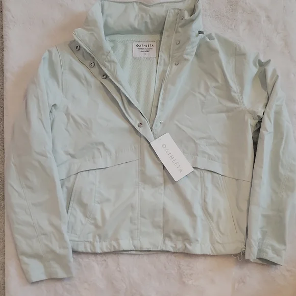 NWT Athleta Mint Green Everywhere Windbreaker Jacket w/ Hidden Hood. Small - Picture 2 of 12